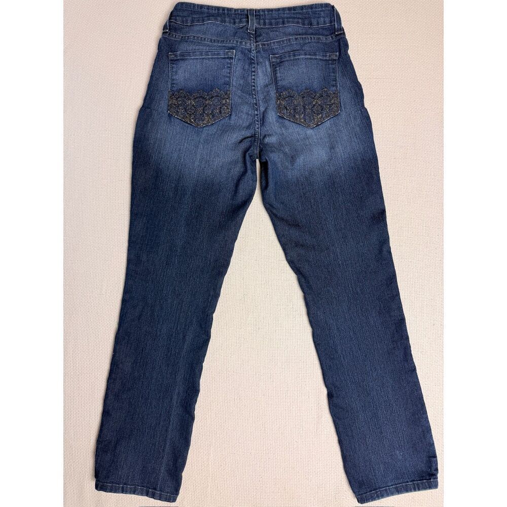 NYDJ Skinny Jeans Women 6P Petite Dark Wash Stretch Denim Jeans embroidered